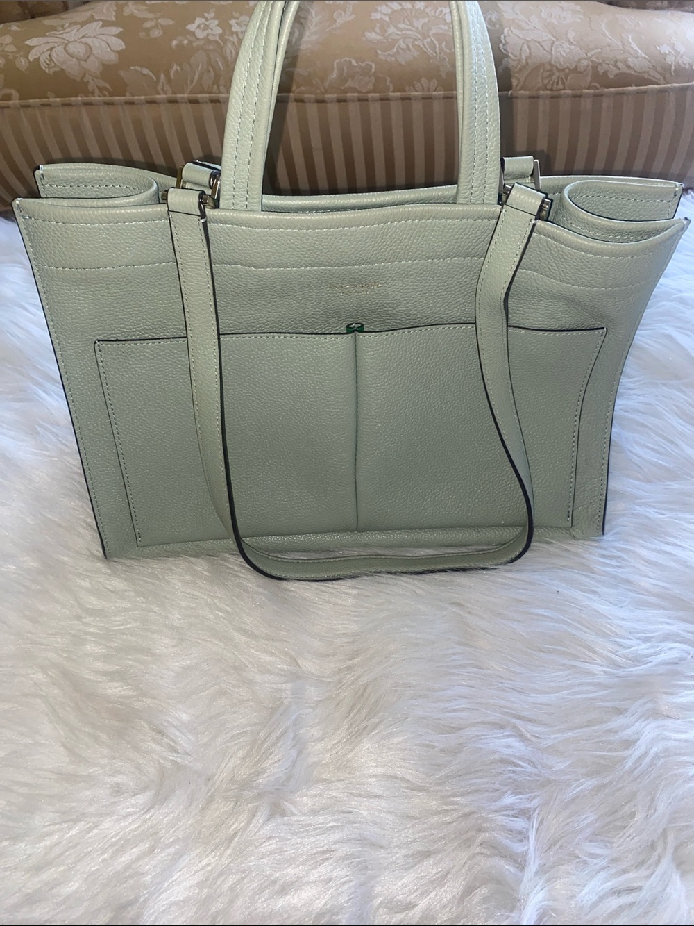 kate spade Mint Green Structured Pebbled Leather Tote
